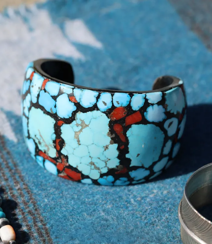 Turquoise And Coral Cuff Bracelet made by Karen Kane