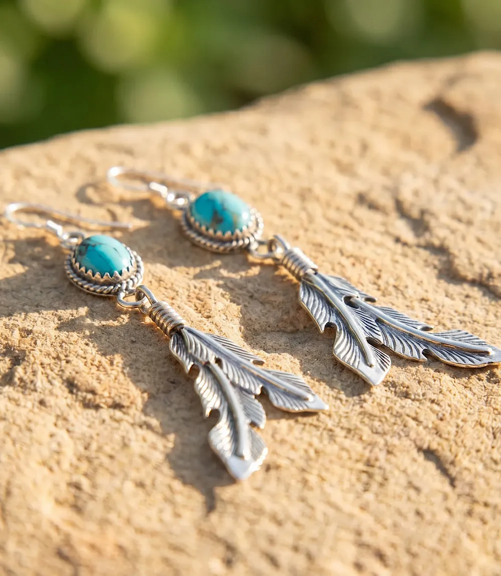 Kingman Turquoise Feather Dangle Earrings sold by Karen Kane product image thumbnail 2