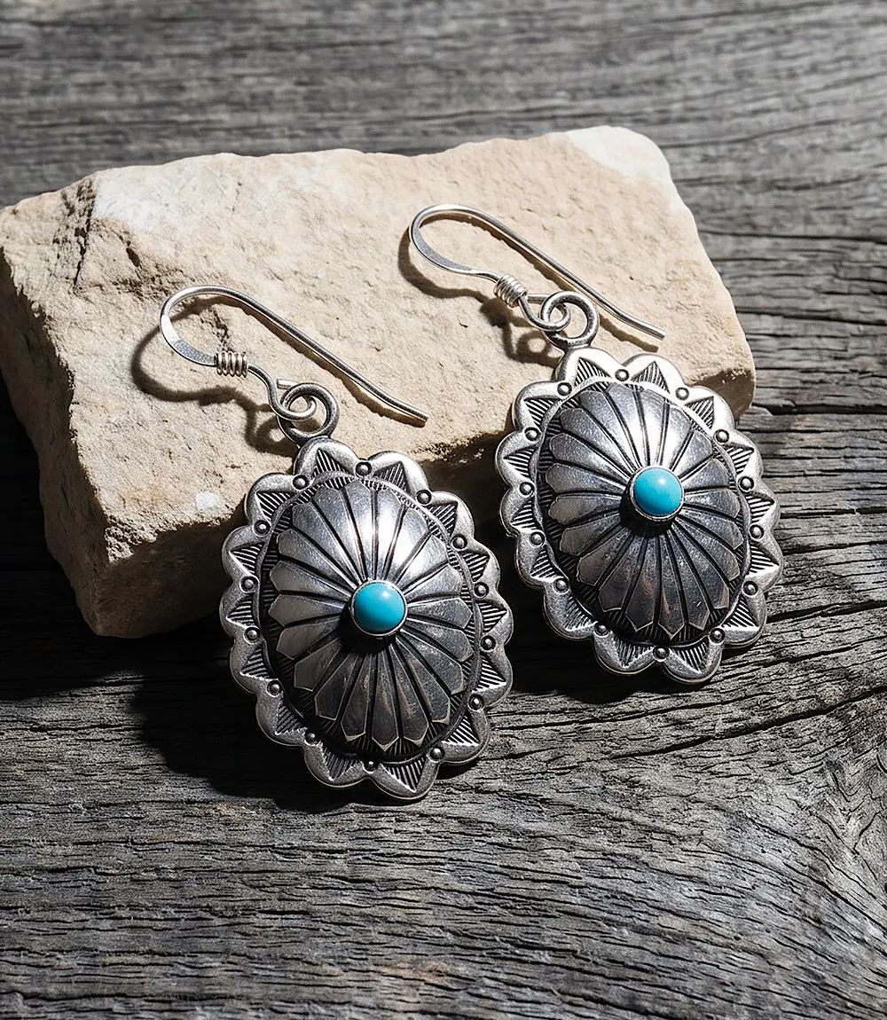 Sterling Silver Turquoise Concho Earrings sold by Karen Kane