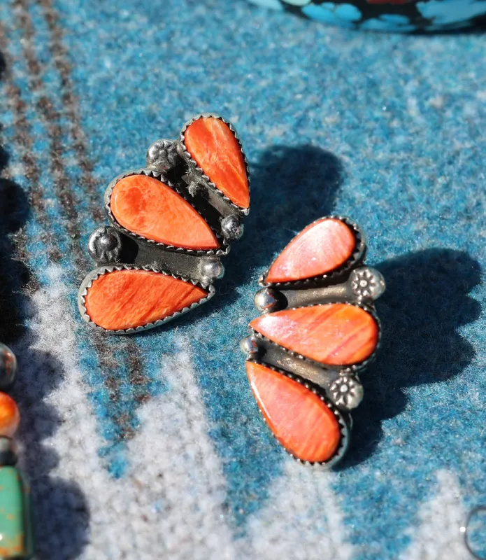 Spiny Oyster Turquoise Cluster Earrings made by Karen Kane