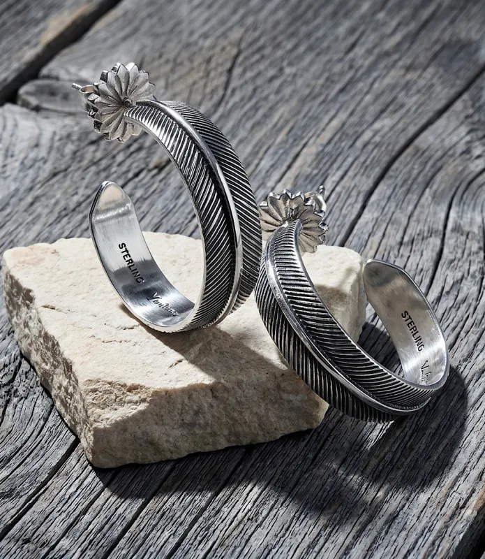 Sterling Silver Feather Hoop Earrings made by Karen Kane