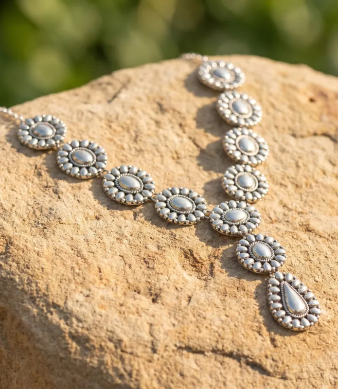 Sterling Silver Concho Necklace made by Karen Kane