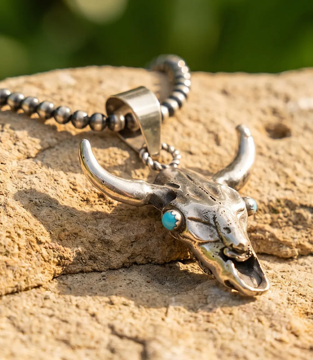 Sterling Silver Turquoise Bull Skull Necklace sold by Karen Kane product image thumbnail 2