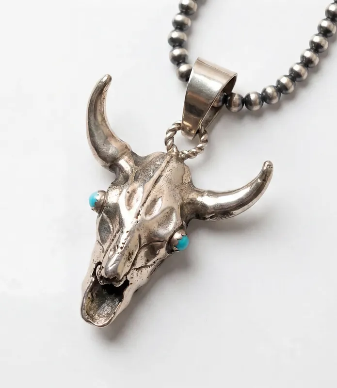 Sterling Silver Turquoise Bull Skull Necklace made by Karen Kane