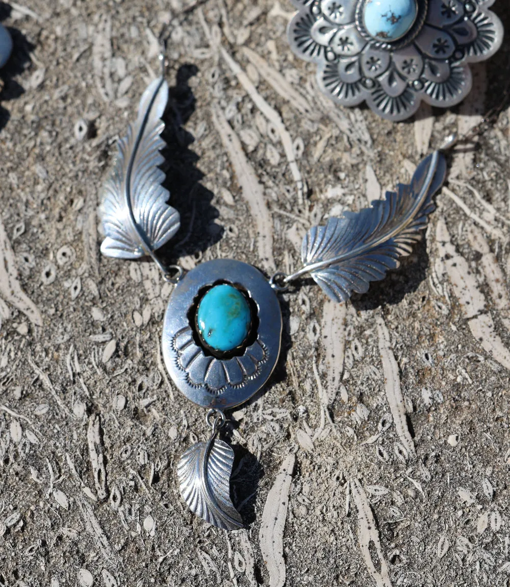 Triple Feather Vintage Turquoise Pendant Necklace sold by Karen Kane product image thumbnail 4