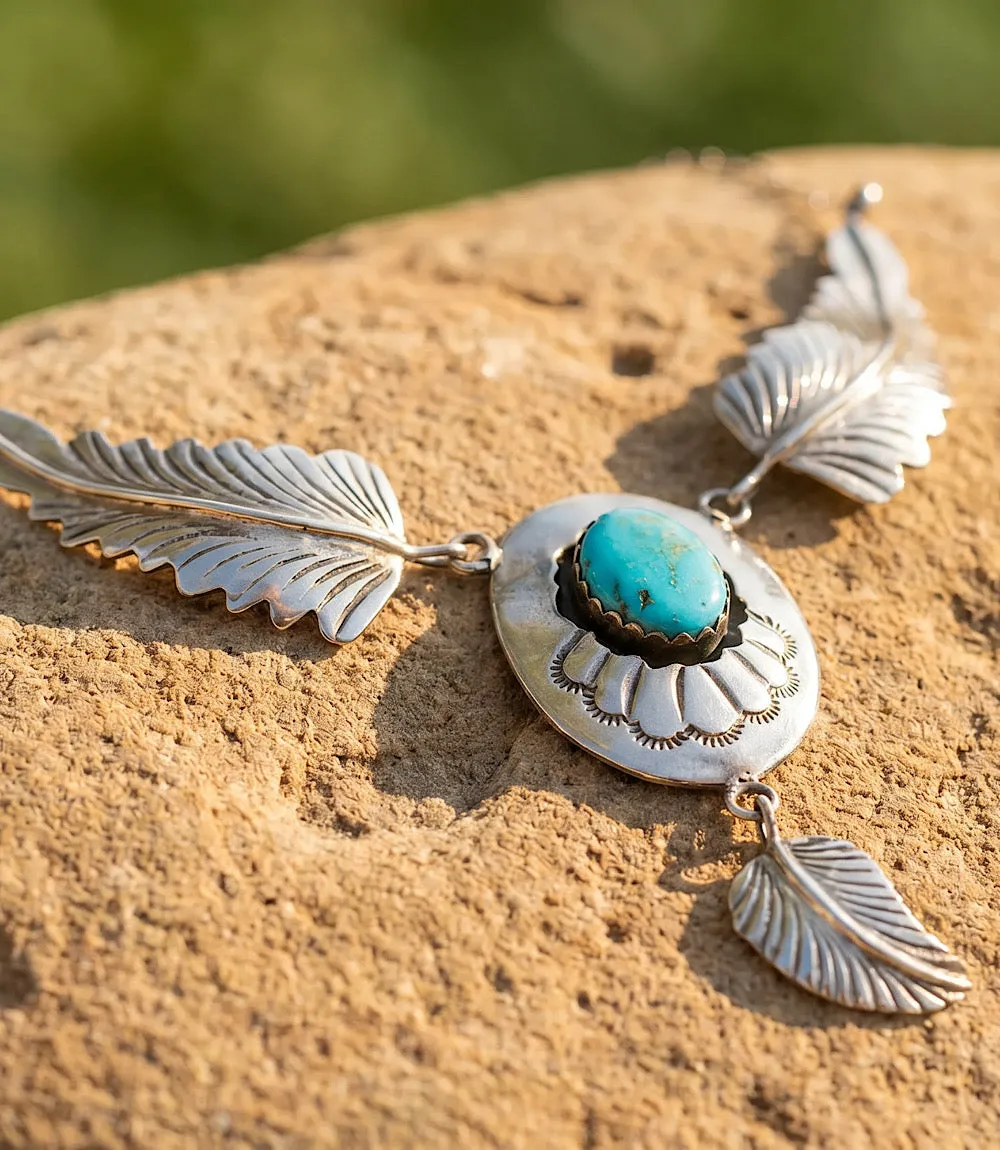 Triple Feather Vintage Turquoise Pendant Necklace sold by Karen Kane