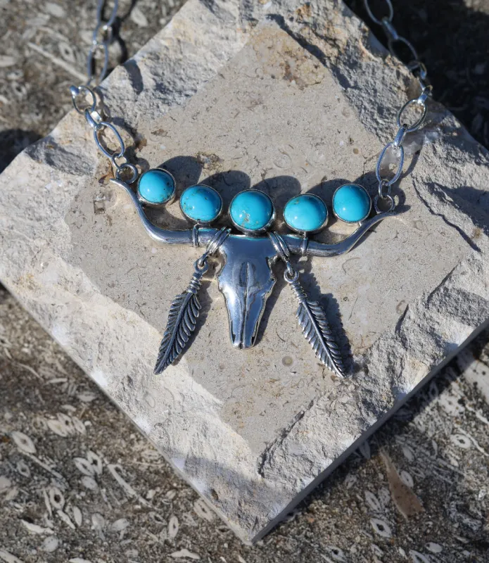 Sterling Silver And Turquoise Longhorn Necklace made by Karen Kane