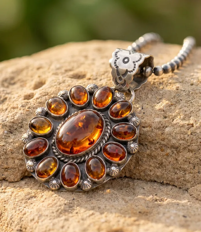 Vintage Embellished Amber Pendant Necklace made by Karen Kane