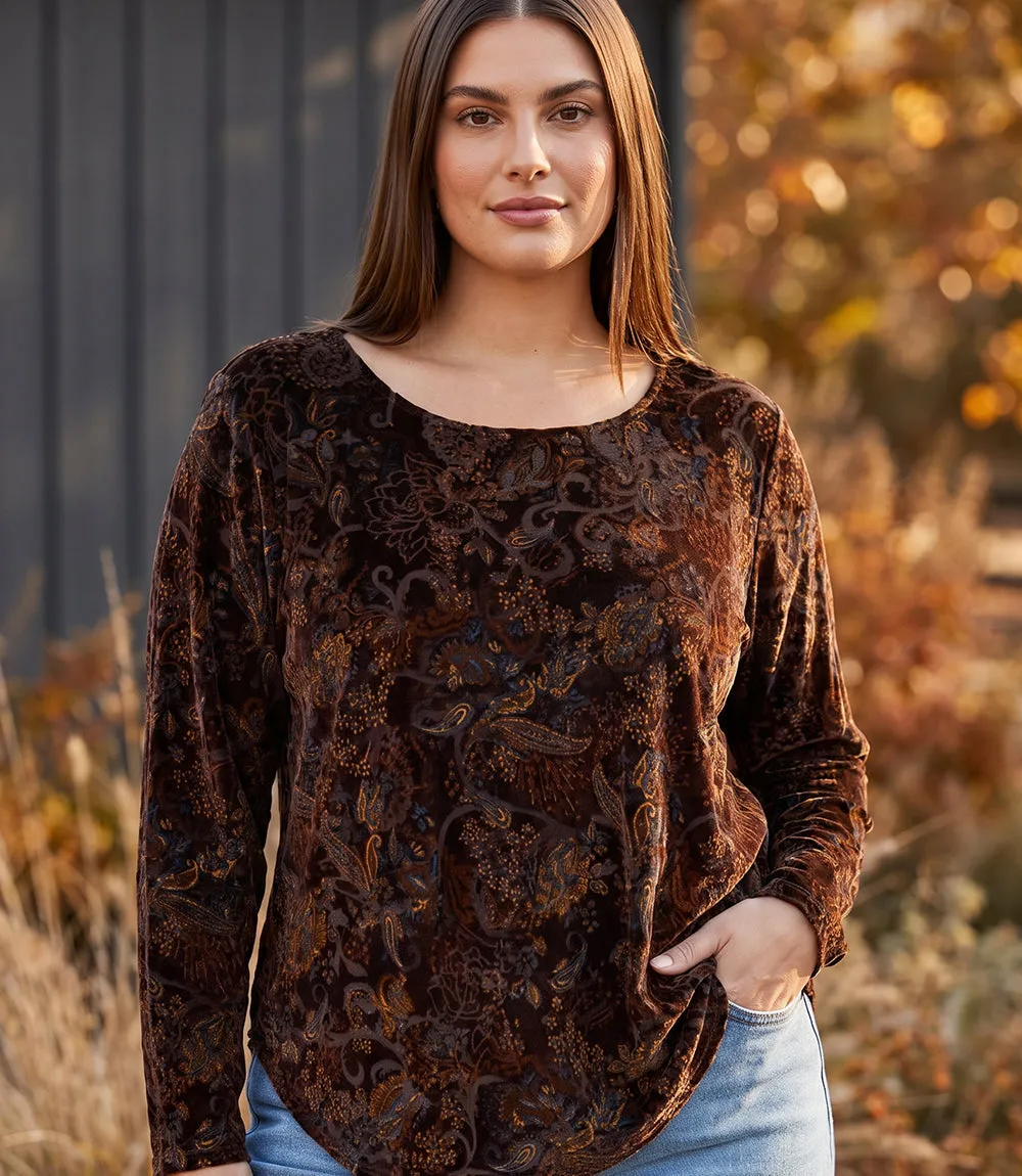 Plus Size Long Sleeve Velvet Burnout Shirttail Top sold by Karen Kane product image thumbnail 2