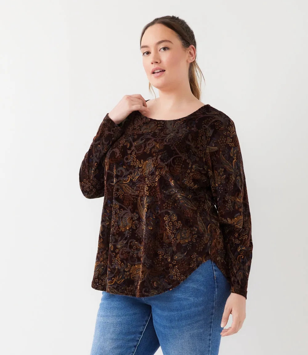 Plus Size Long Sleeve Velvet Burnout Shirttail Top sold by Karen Kane product image thumbnail 4