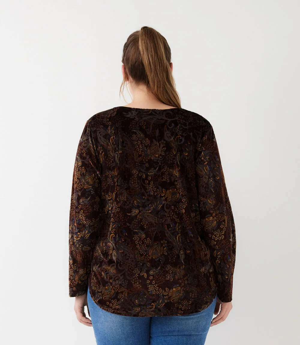 Plus Size Long Sleeve Velvet Burnout Shirttail Top sold by Karen Kane product image thumbnail 5