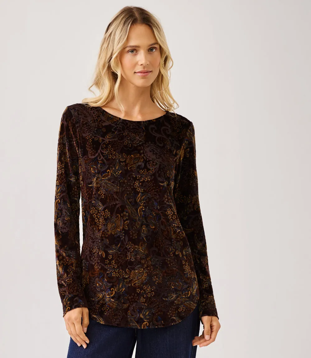 Petite Size Long Sleeve Velvet Burnout Shirttail Top sold by Karen Kane product image thumbnail 4