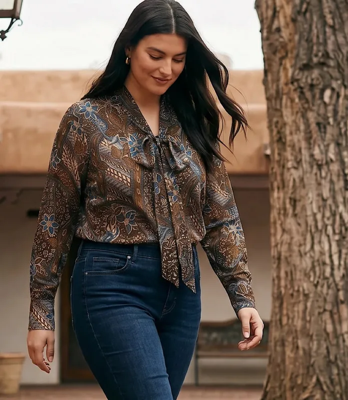 Plus Size Long Sleeve Bow Top made by Karen Kane