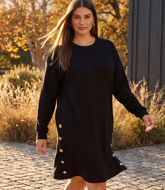 Plus Size Long Sleeve Crewneck Button Detail Dress made by Karen Kane