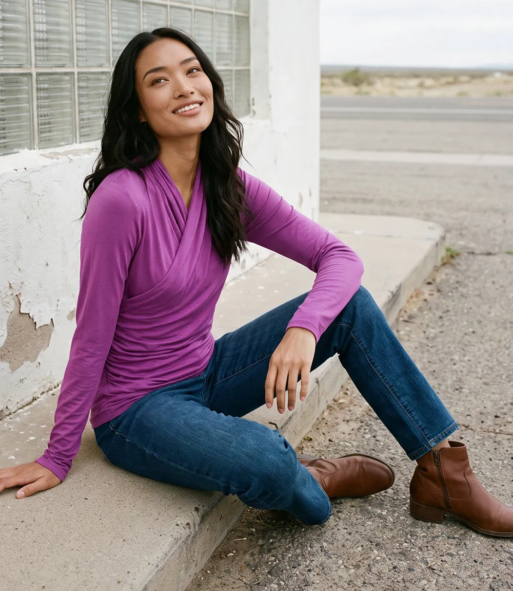 Long Sleeve Crossover Side-Shirred Top sold by Karen Kane product image thumbnail 3