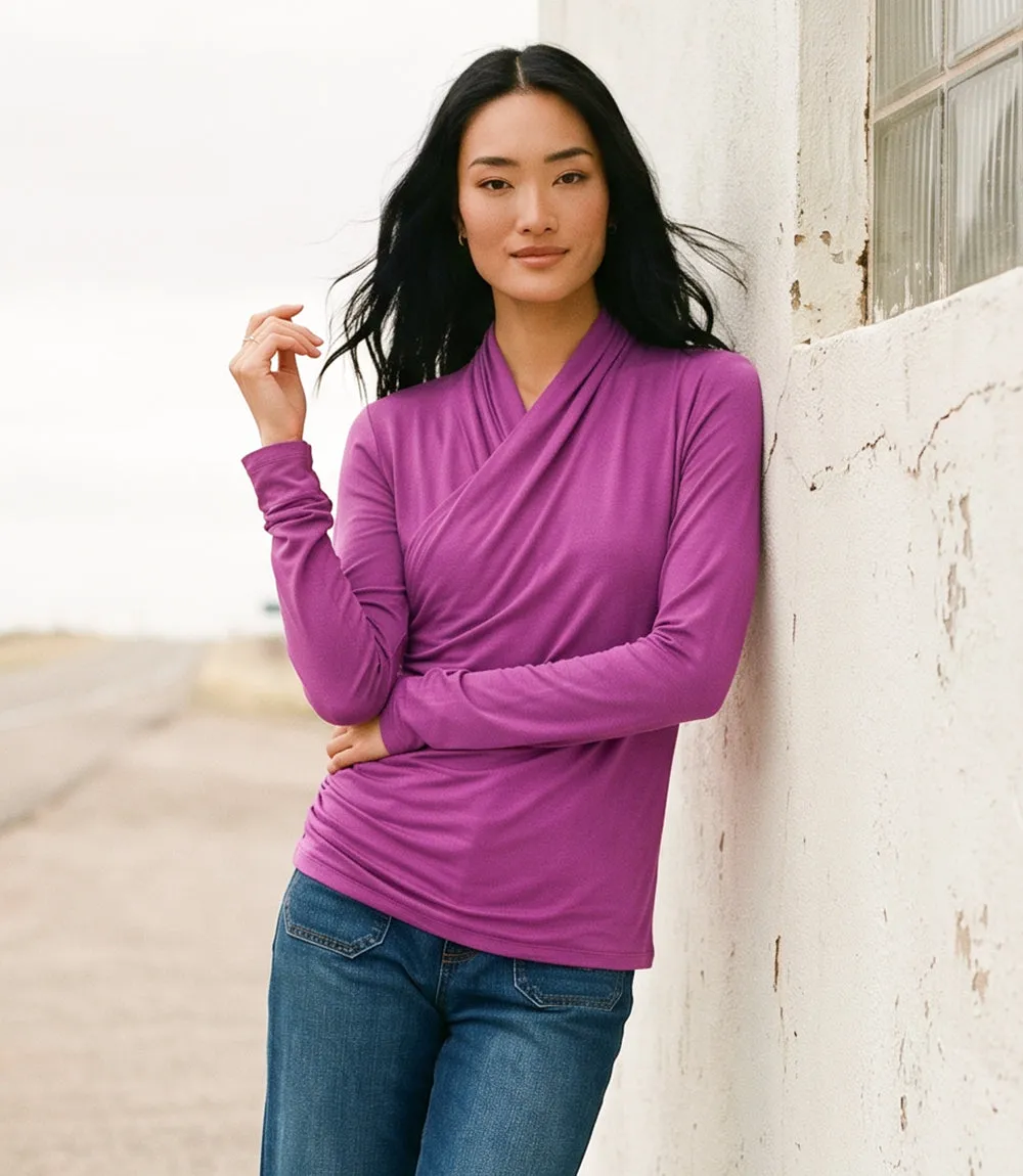 Long Sleeve Crossover Side-Shirred Top sold by Karen Kane product image thumbnail 2