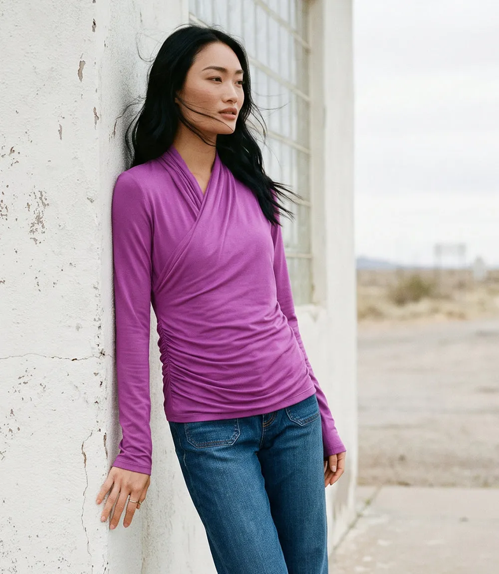 Long Sleeve Crossover Side-Shirred Top sold by Karen Kane product image thumbnail 5