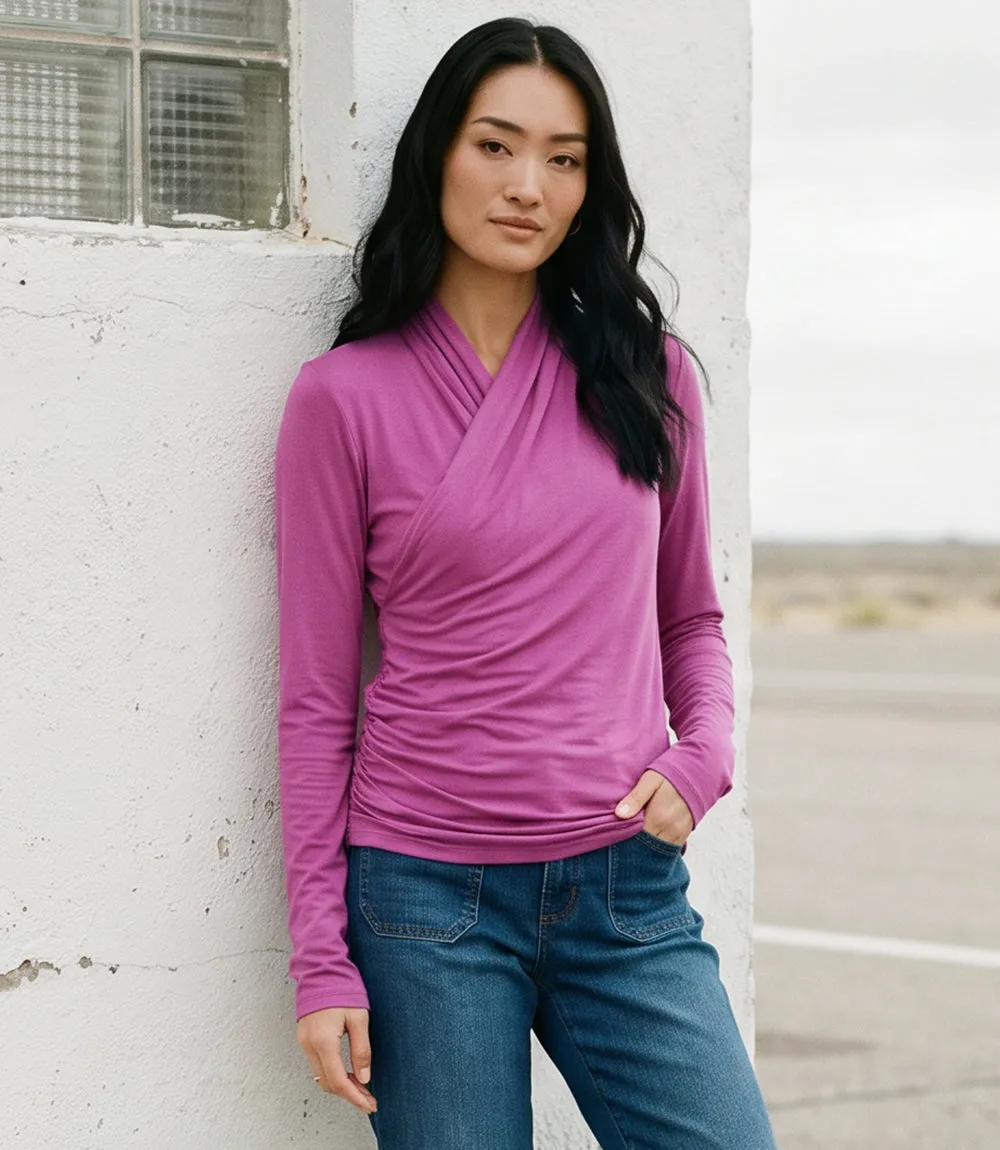 Long Sleeve Crossover Side-Shirred Top sold by Karen Kane product image thumbnail 4