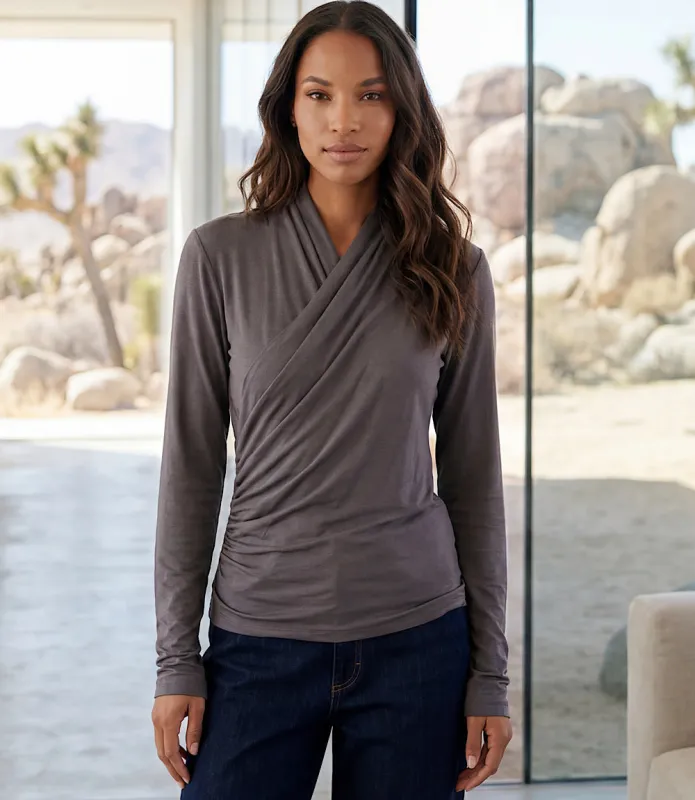 Long Sleeve Crossover Side-Shirred Top made by Karen Kane