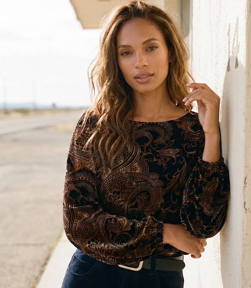 Blouson Sleeve Velvet Burnout Boatneck Top sold by Karen Kane product image thumbnail 2