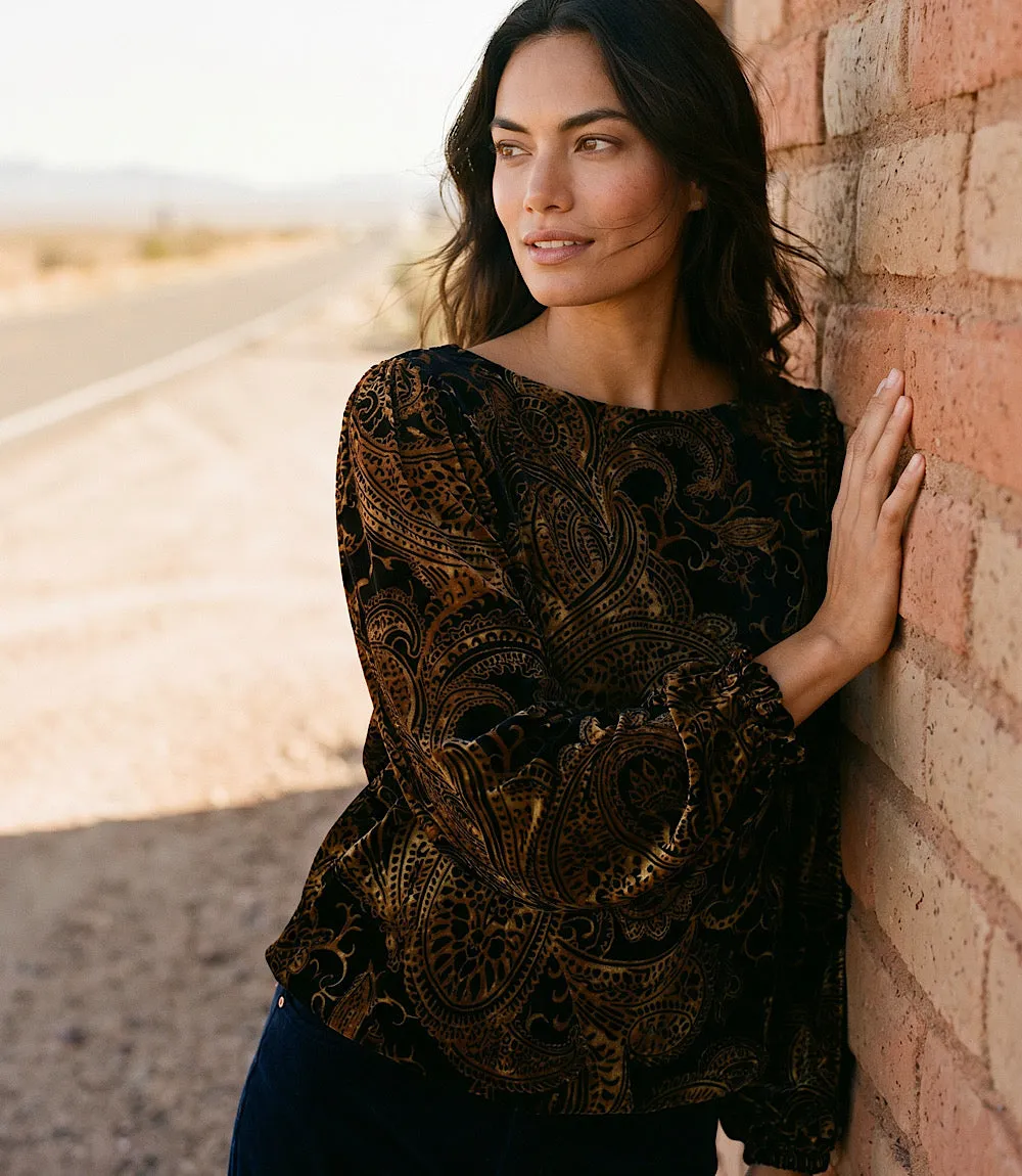 Blouson Sleeve Velvet Burnout Boatneck Top sold by Karen Kane product image thumbnail 4