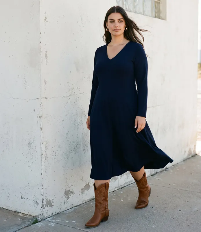 Plus Size Kate V-Neck Midi Travel Jersey Dress made by Karen Kane