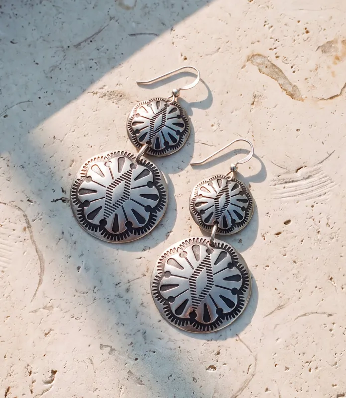 Sterling Silver Double Concho Earrings made by Karen Kane