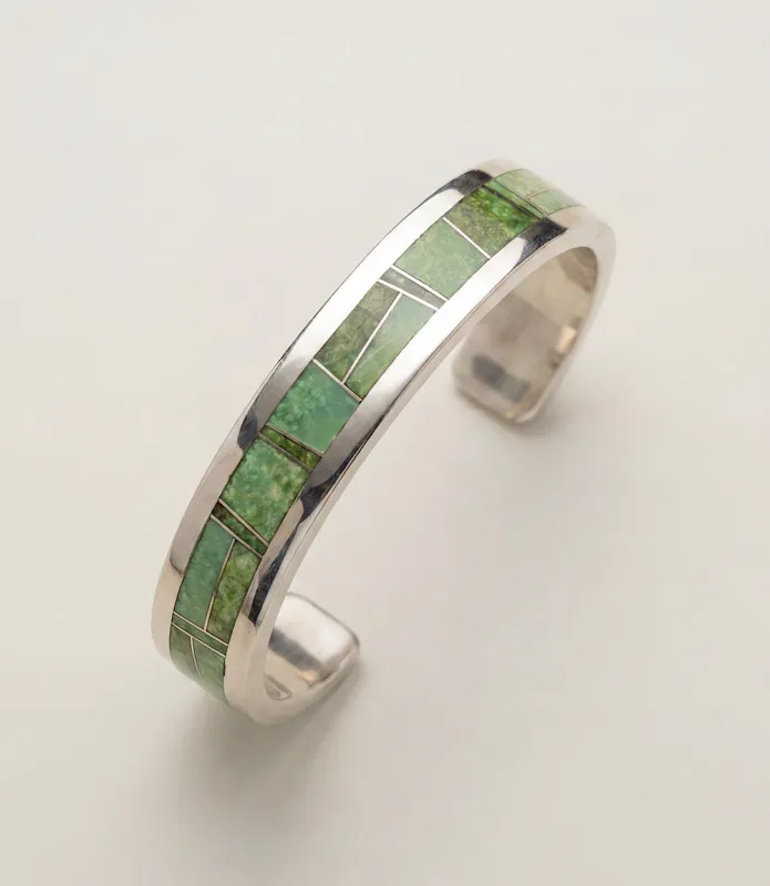 Green Turquoise Inlay Cuff Bracelet made by Karen Kane