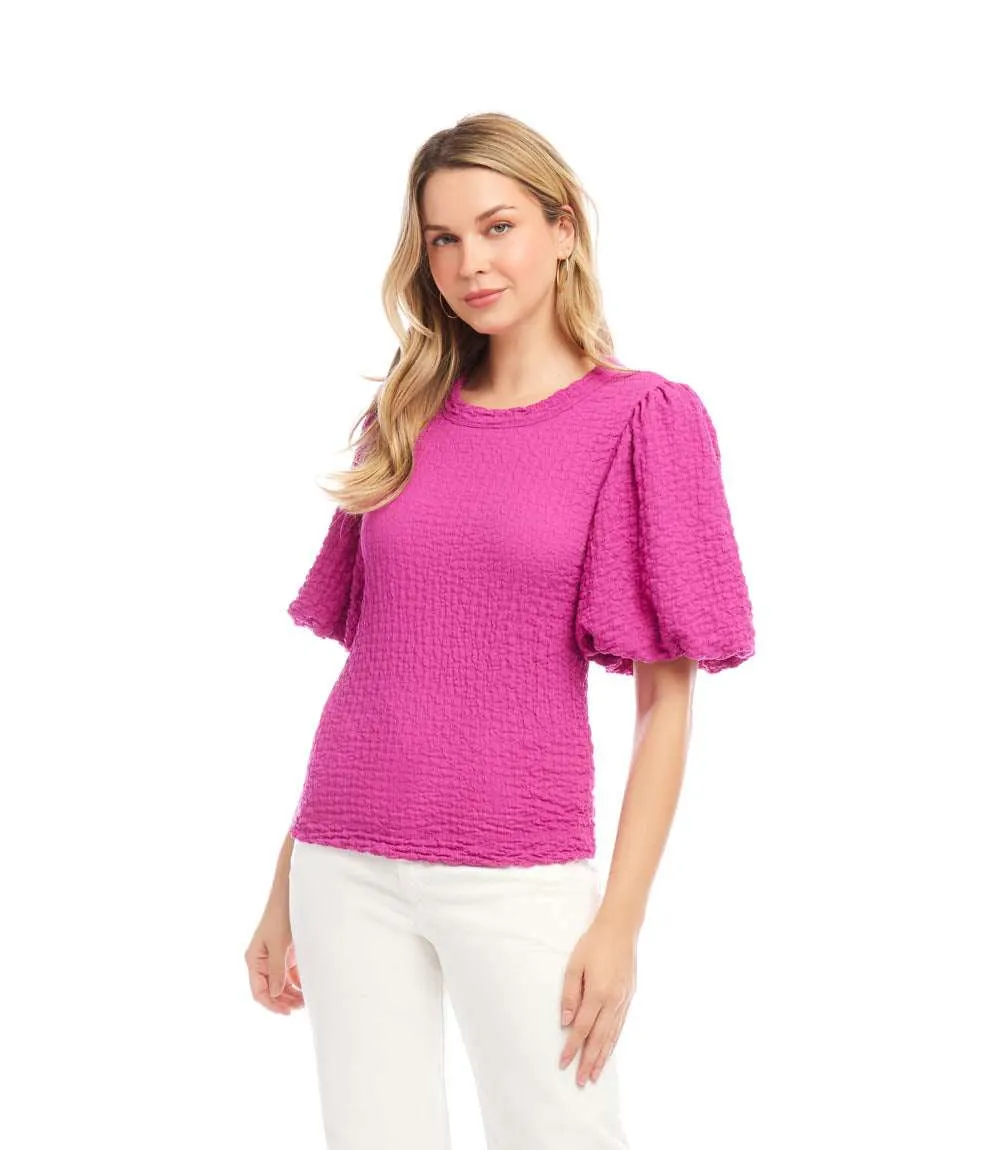 Petite Size Puff Sleeve Textured Top sold by Karen Kane