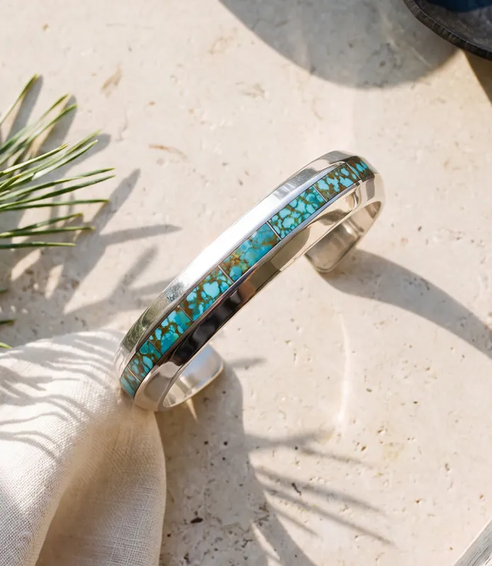 Zuni Inlay Kingman Turquoise Cuff Bracelet made by Karen Kane