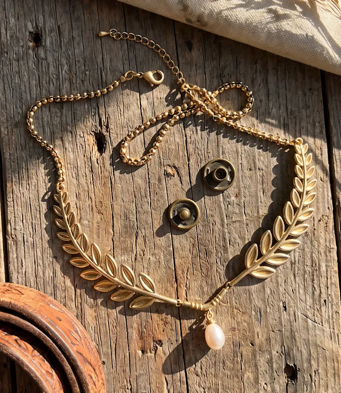 Laurel Leaf Pearl Necklace made by Karen Kane