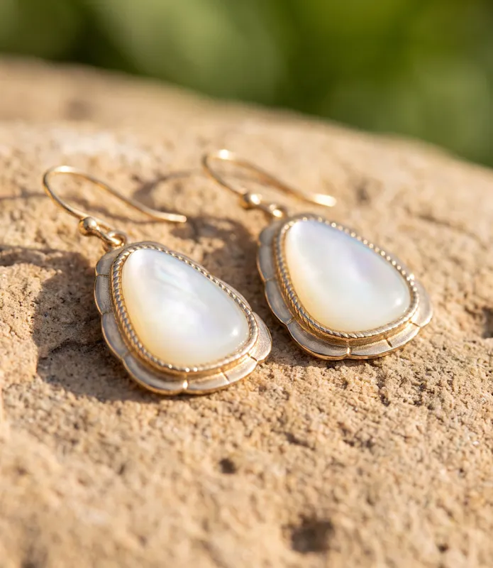 Mother Of Pearl Golden Drop Earrings made by Karen Kane
