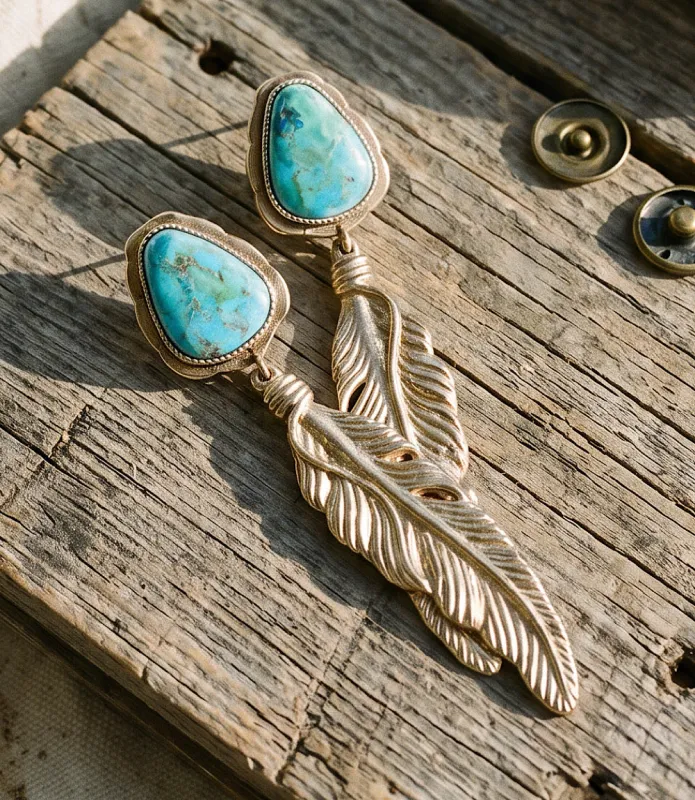 Desert Plume Golden Feather Earrings made by Karen Kane