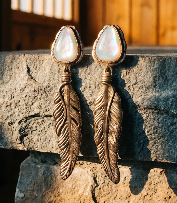 Desert Plume Golden Feather Earrings made by Karen Kane