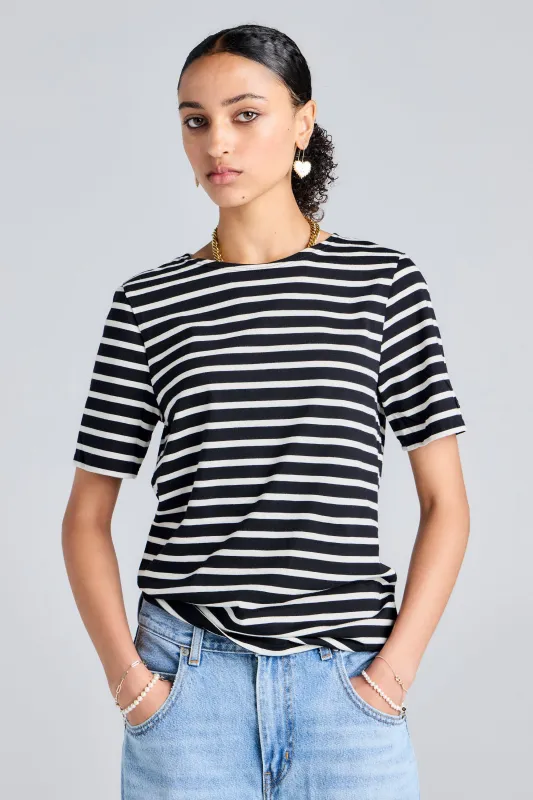 Levant Moderne Short Sleeve Striped Sailor Shirt Noir/Ecru sold by Karen Walker