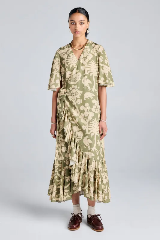 Carmel Wrap Dress Olive sold by Karen Walker