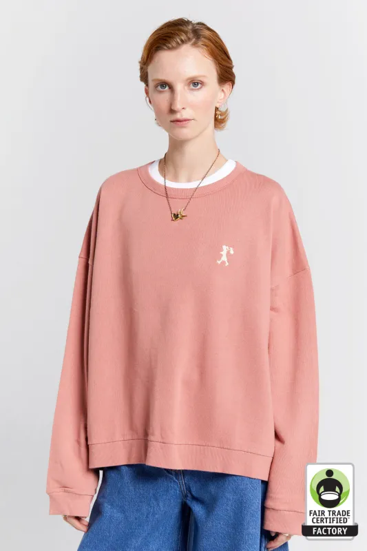 Embroidered Runaway Girl Organic Cotton Crewneck Sweatshirt Rose sold by Karen Walker