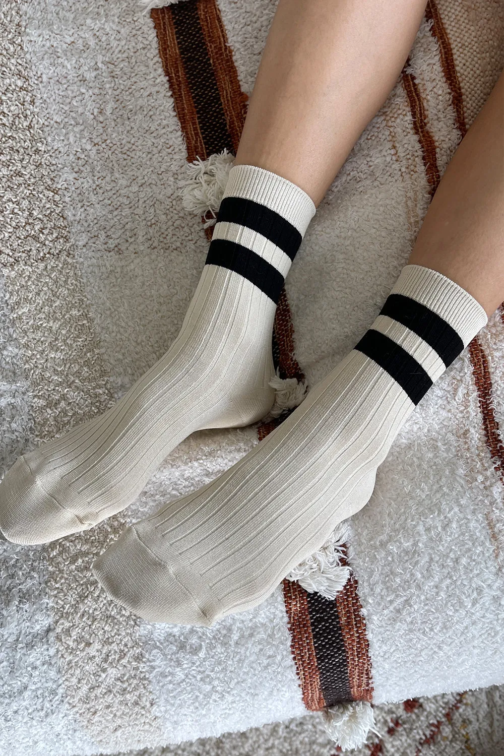 Her Varsity Socks Cream Black sold by Karen Walker