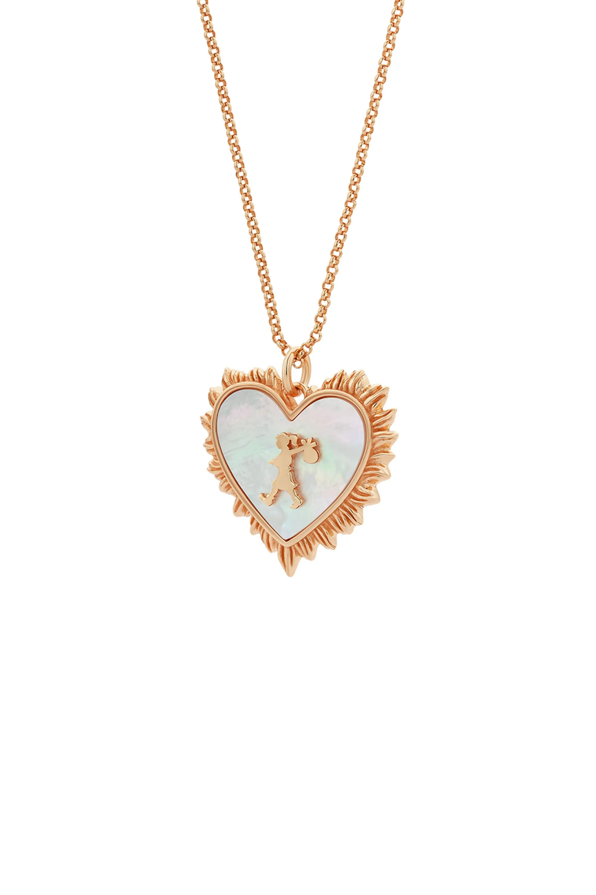 Runaway Flaming Mother-of-Pearl Heart Necklace Rose Gold sold by Karen Walker