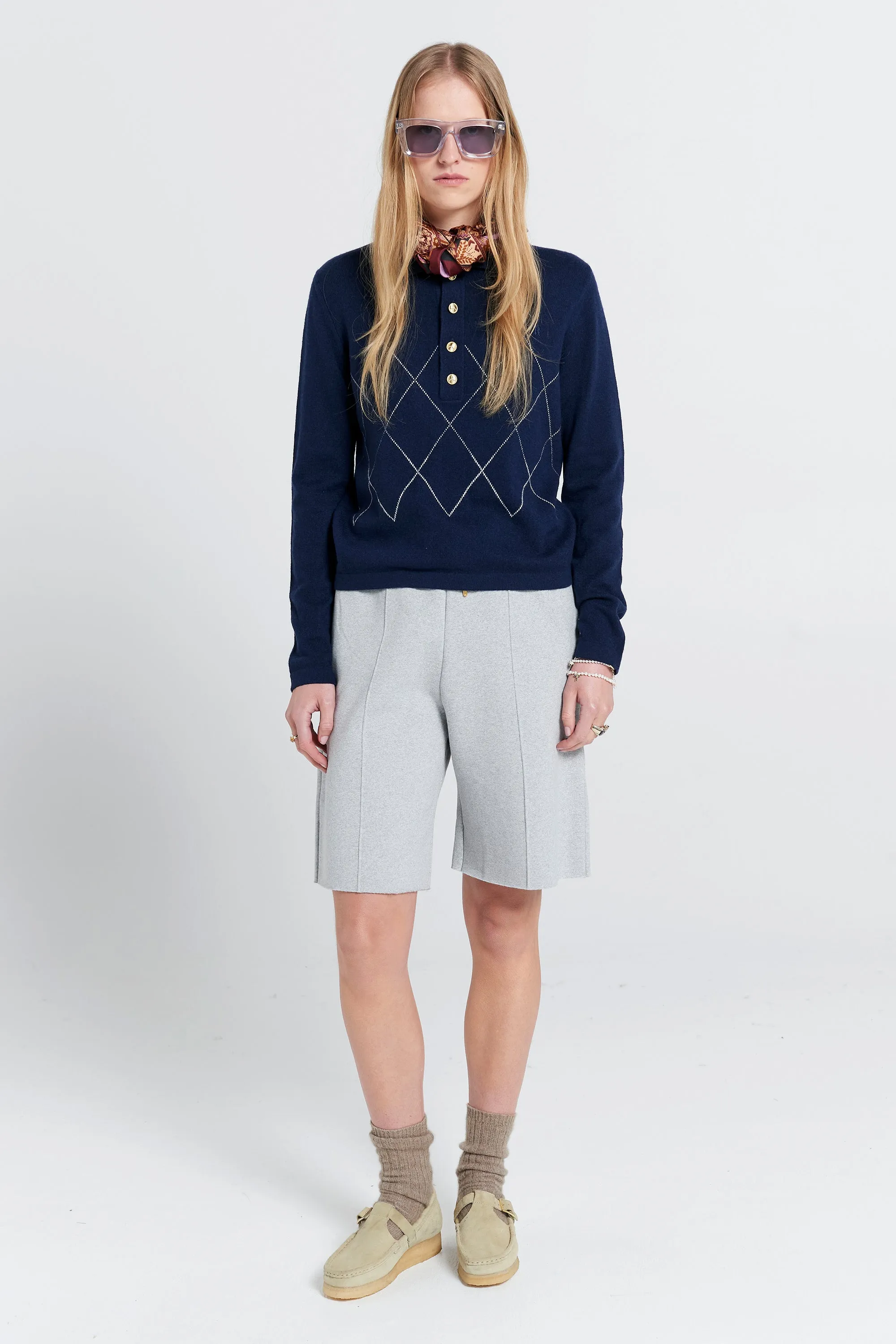 Pin Tuck Track Shorts Grey Marle sold by Karen Walker