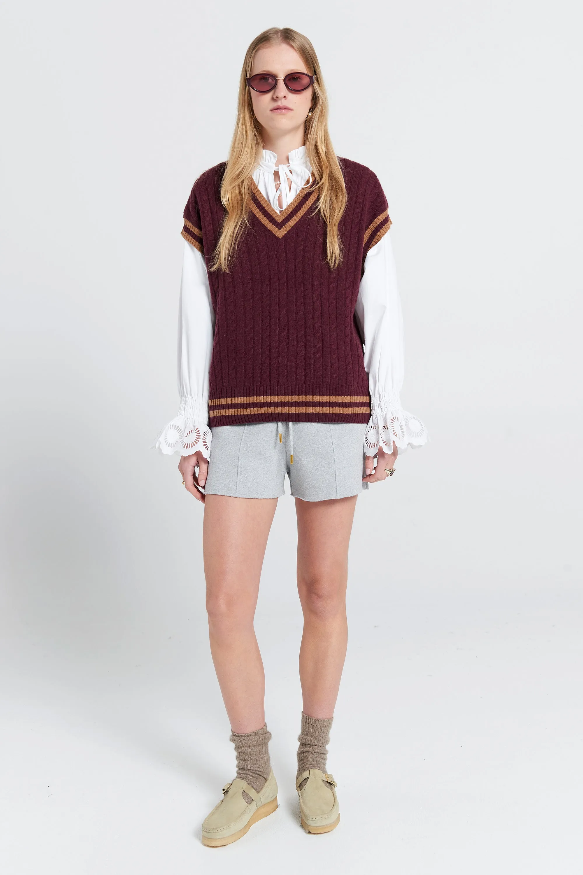 Pin Tuck Mini Track Shorts Grey Marle sold by Karen Walker