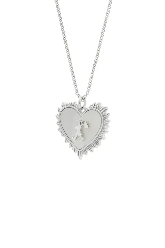 Runaway Flaming Mother-of-Pearl Heart Necklace Silver sold by Karen Walker