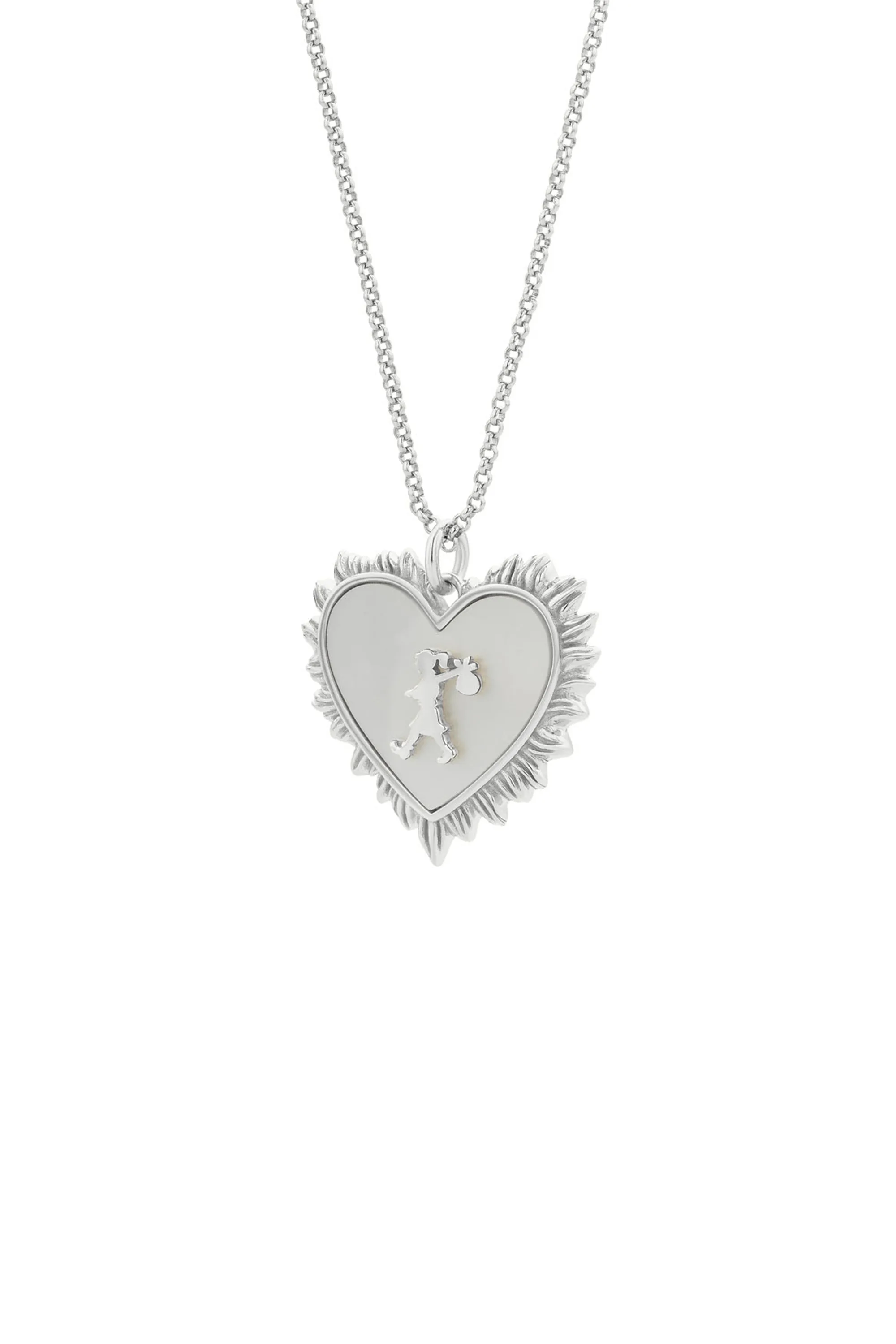 Runaway Flaming Mother-of-Pearl Heart Necklace Silver sold by Karen Walker