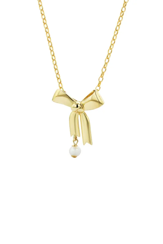 Bow Necklace with 5.5mm Freshwater Pearl Gold-Plated sold by Karen Walker