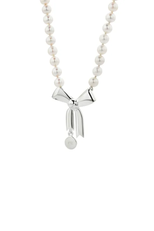 Bow & Pearls Necklace with Freshwater Pearls Silver sold by Karen Walker