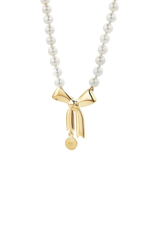 Bow & Pearls Necklace with Freshwater Pearls Gold sold by Karen Walker
