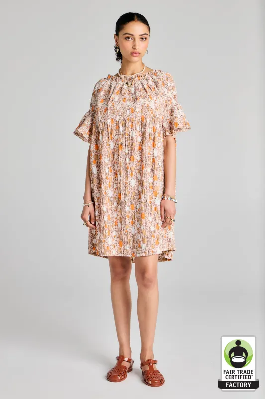 Theia Smocked Mini Dress Pink Multi/White Smocking sold by Karen Walker