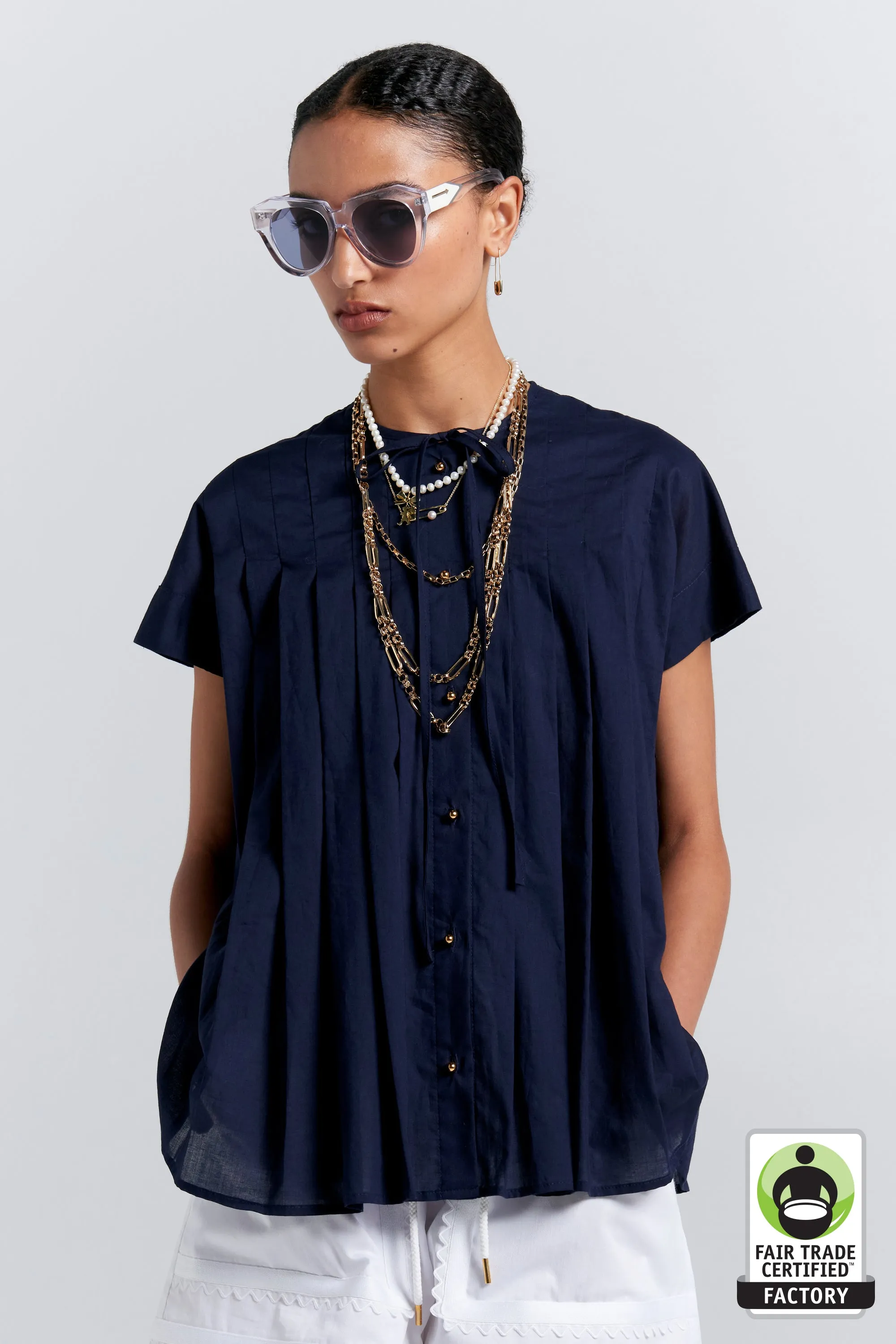 Furrow Sleeveless Shirt Navy sold by Karen Walker