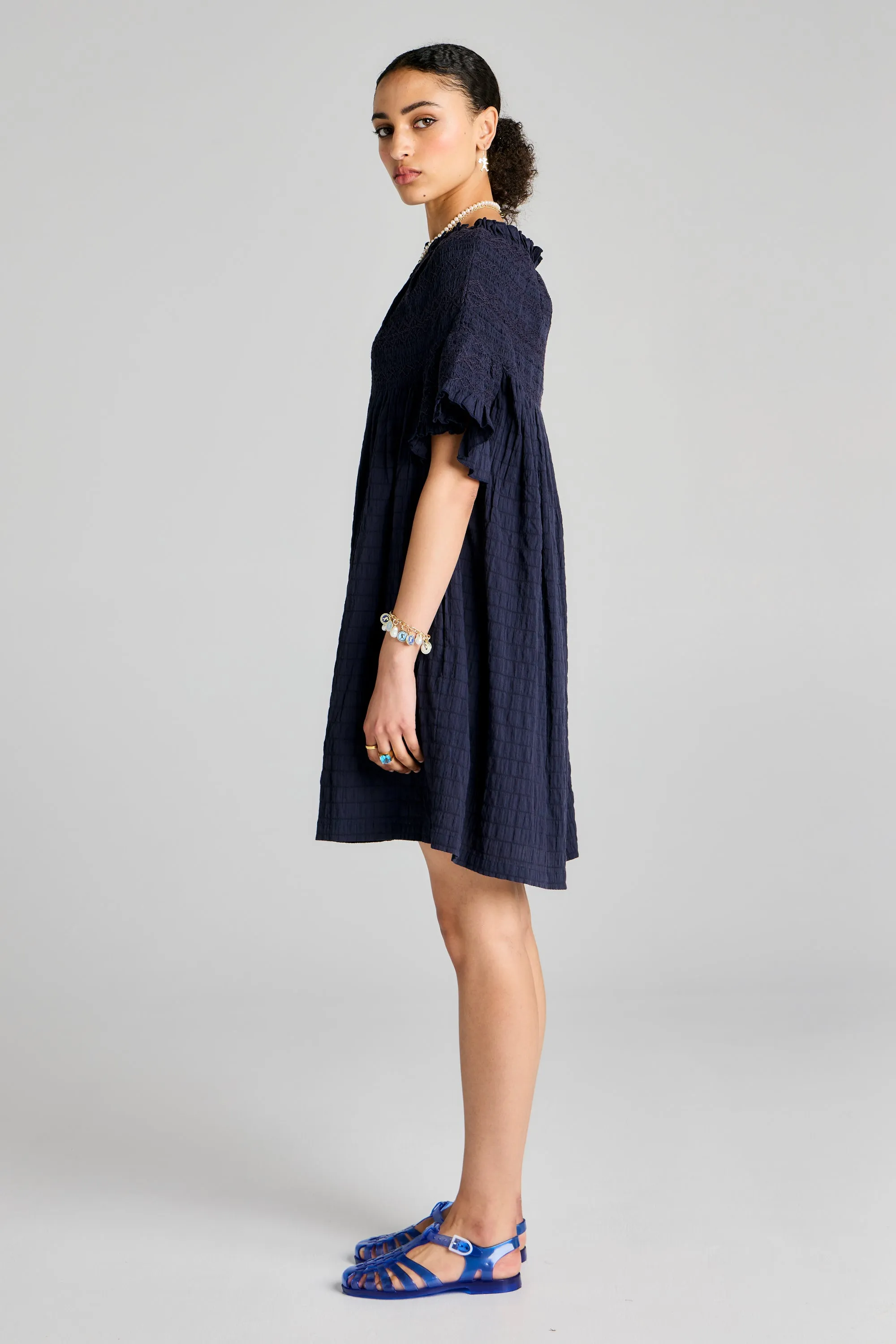 Theia Smocked Mini Dress Navy/Navy Smocking sold by Karen Walker product image thumbnail 2