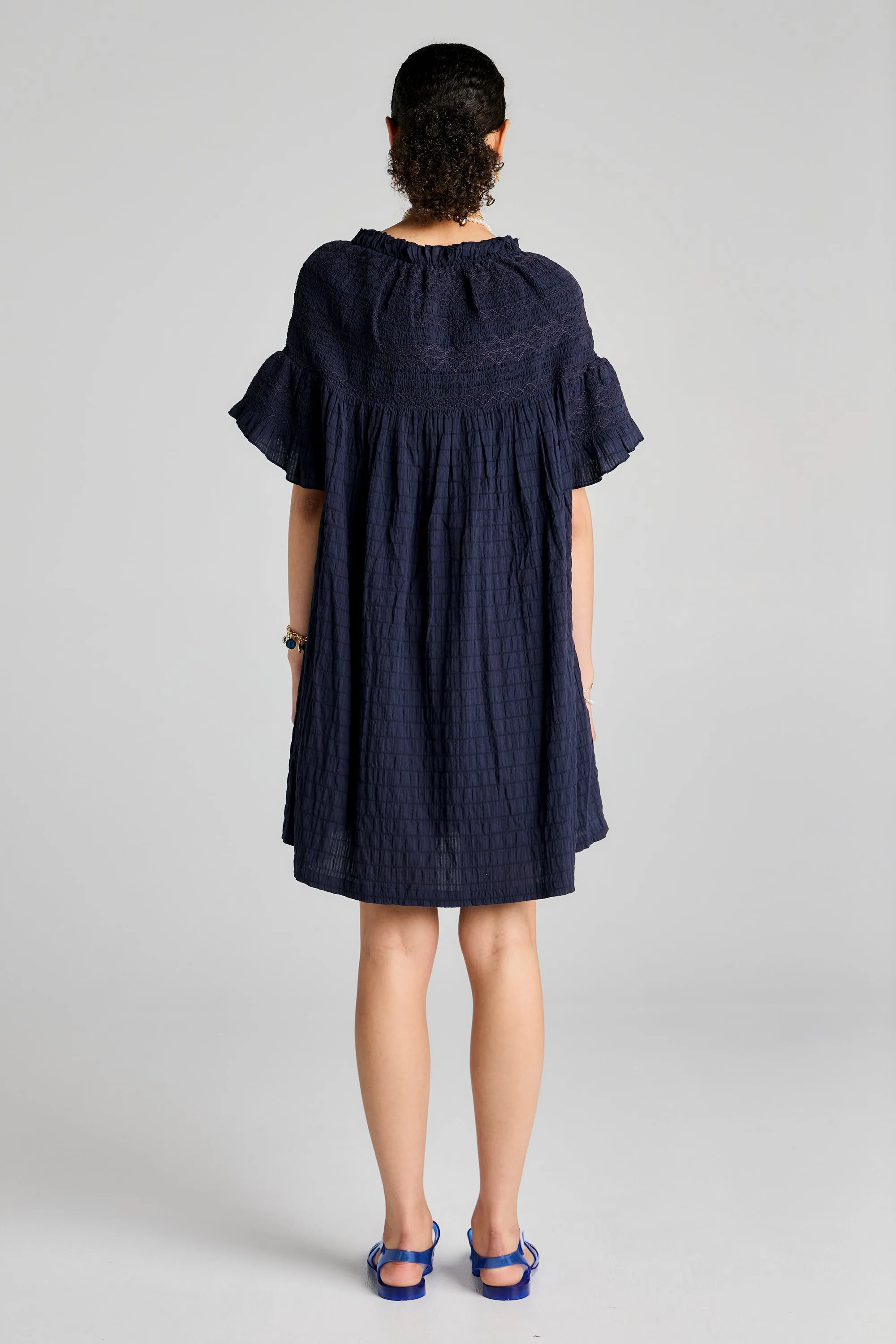 Theia Smocked Mini Dress Navy/Navy Smocking sold by Karen Walker product image thumbnail 3